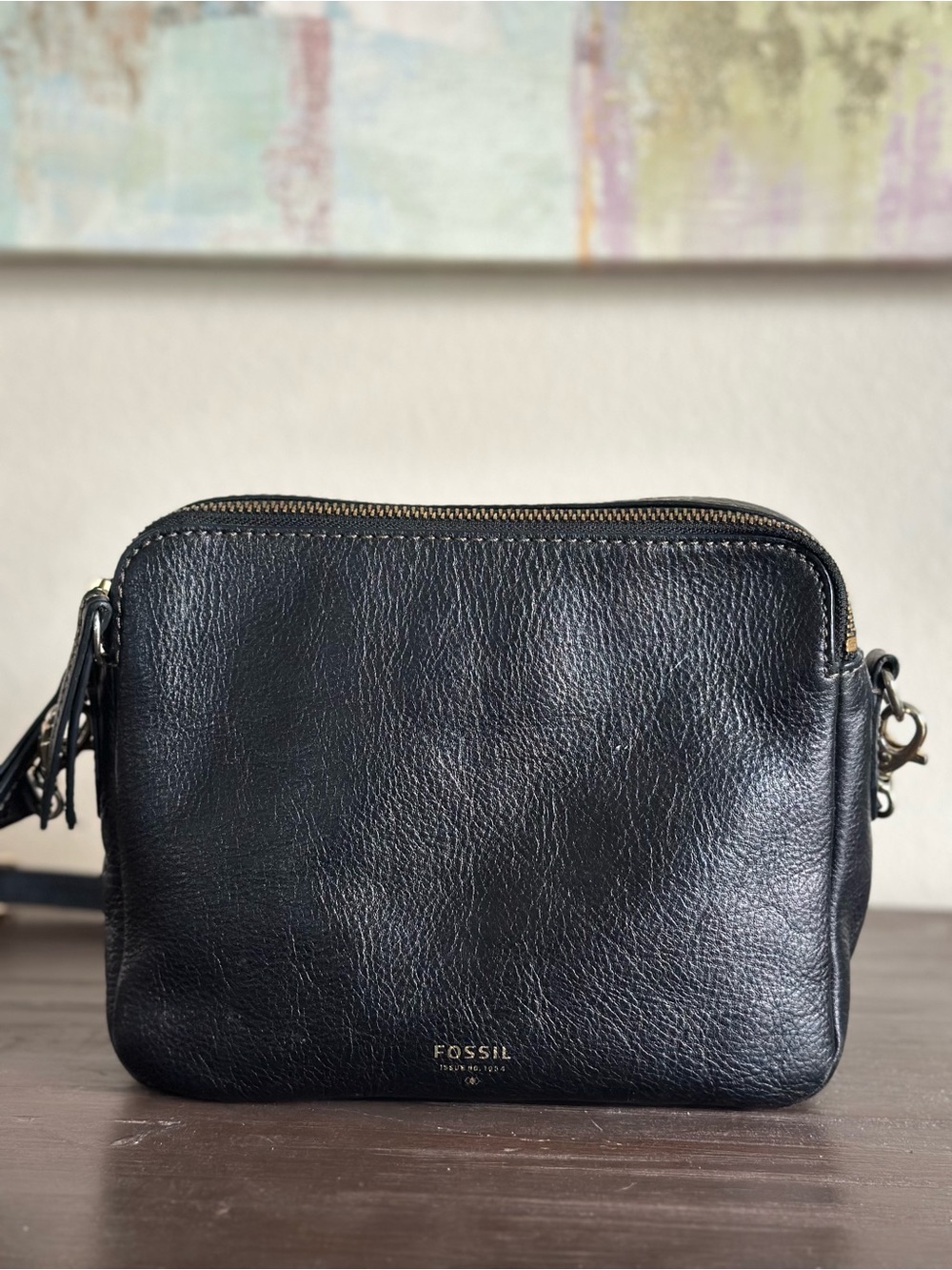 Fossil Y2K  Black Pebbled Leather Crossbody